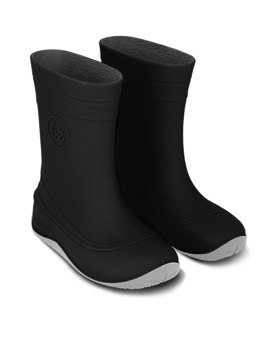 Be Lenka Kids Barefoot Rain Boots in Black, waterproof and flexible design for children's healthy foot development.