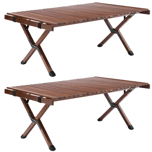 2x 93cm Foldable Bamboo Outdoor Camping Table Waterproof Wooden Travel - Large