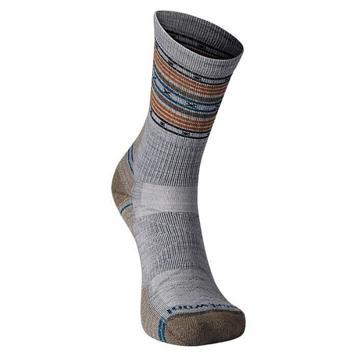 Load image into Gallery viewer, SmartWool Hike Light Cushion Spiked Stripe Crew Socks in Light Gray - Large
