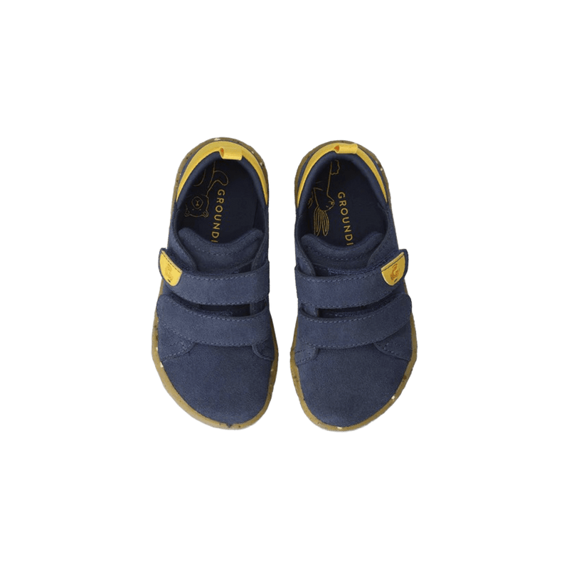 Load image into Gallery viewer, Groundies Malmö Kids' Barefoot Sneakers – Navy/Yellow
