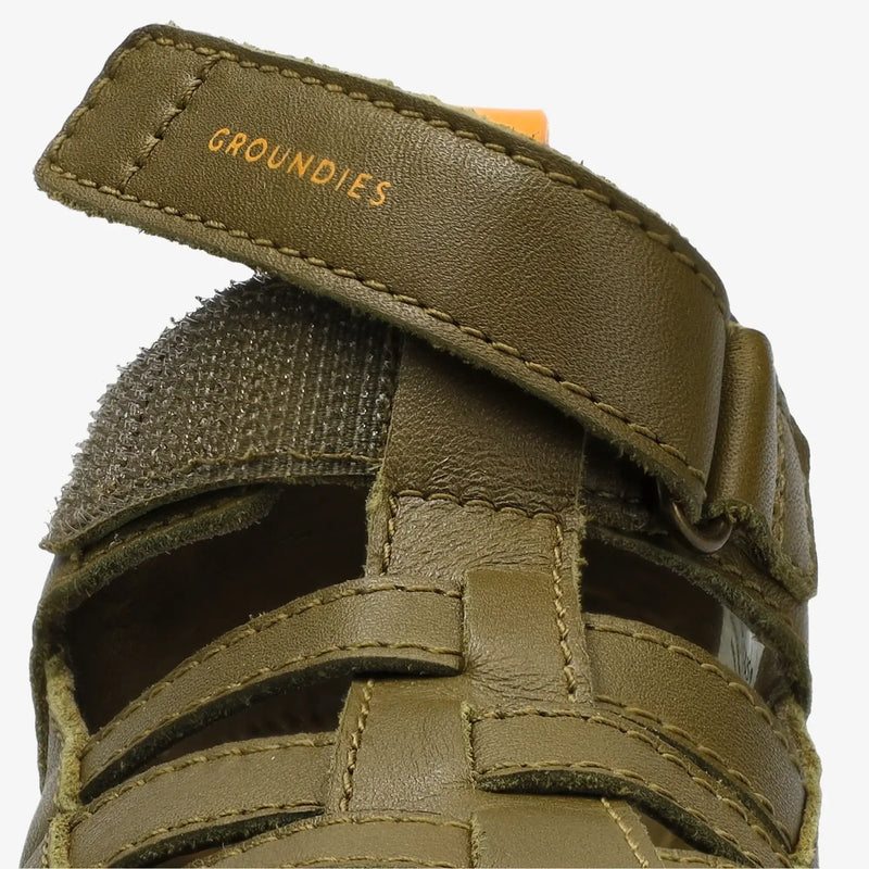 Load image into Gallery viewer, Groundies Noto 2.0 Kids' Barefoot Sandals – Khaki/Orange
