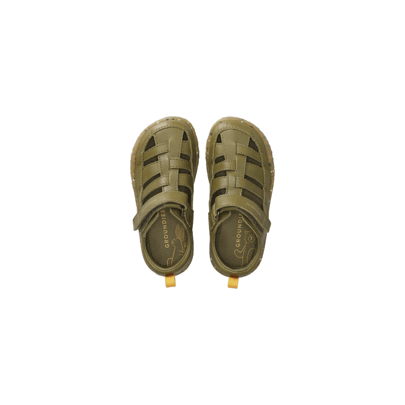Load image into Gallery viewer, Groundies Noto 2.0 Kids' Barefoot Sandals – Khaki/Orange
