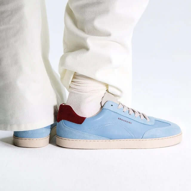 Load image into Gallery viewer, Groundies Panama Women's Barefoot Sneakers – Sky Blue/Bordeaux
