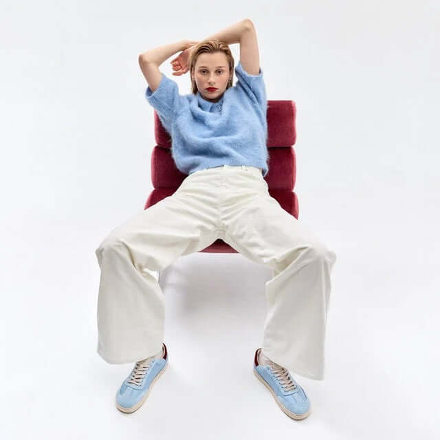 Load image into Gallery viewer, Groundies Panama Women's Barefoot Sneakers – Sky Blue/Bordeaux
