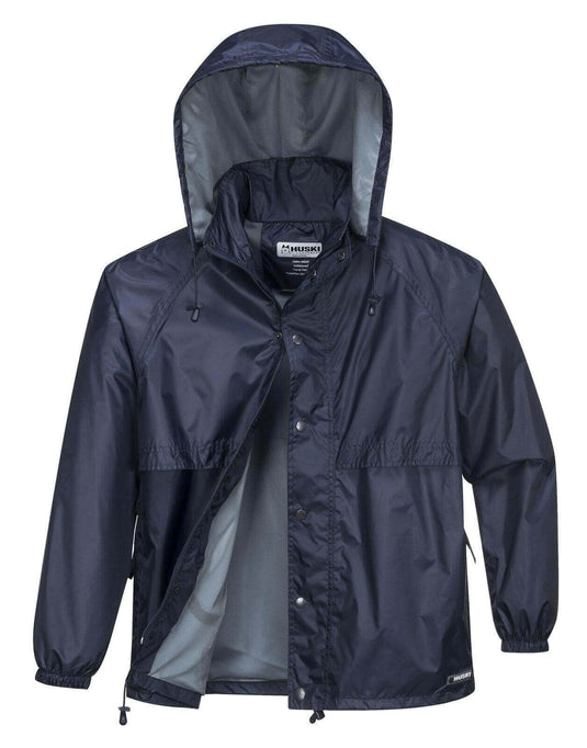 HUSKI STRATUS RAIN JACKET Waterproof Workwear Concealed Hood Windproof Packable | Adventureco