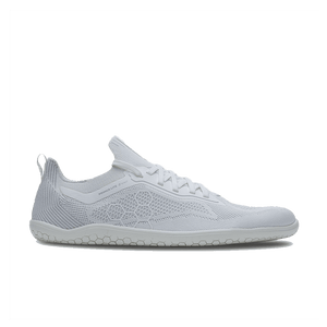 Vivobarefoot Primus Lite Knit Mens Bright White shoe with ultra-thin sole and flexible knit upper for running, gym workouts, and cross-training
