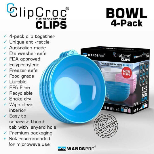 ClipCroc Bowl Set (pack of 4). ‘Clip-together’ Crockery | Adventureco