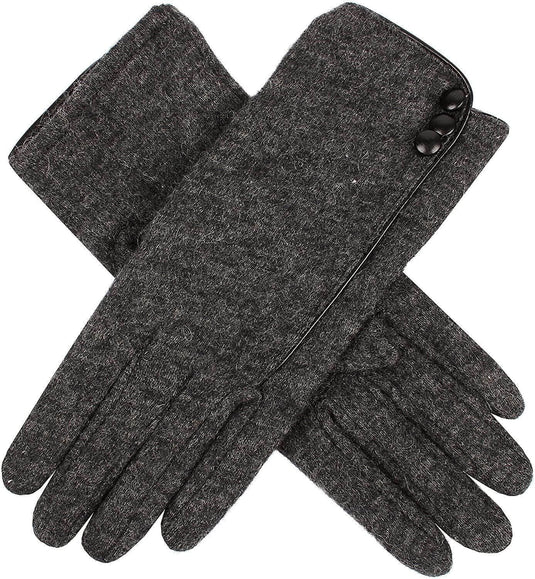 Dents Women's Plain Wool Gloves With Contrast Piping And Bow- Charcoal/Black | Adventureco